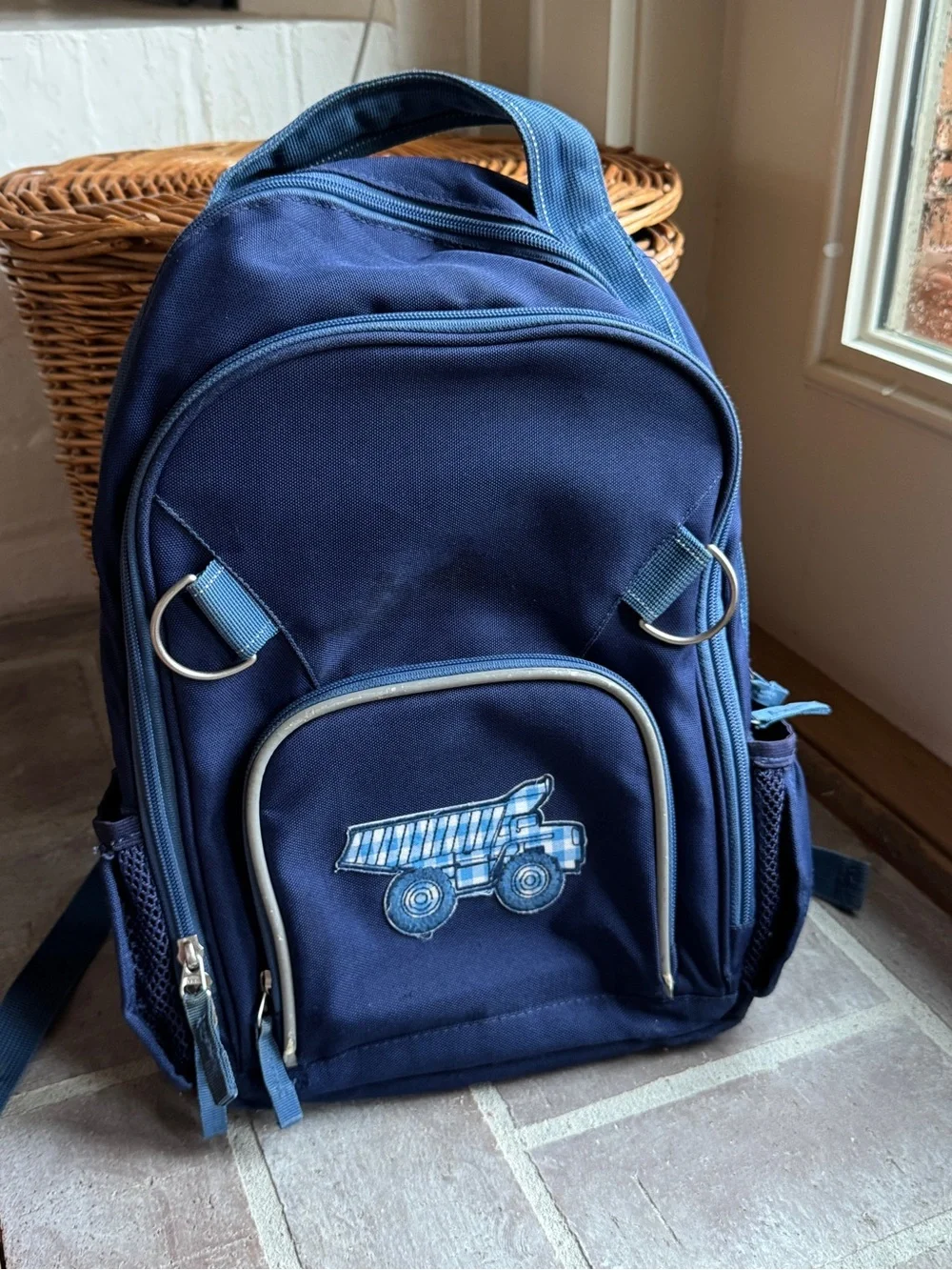 Pottery Barn Kids Navy Backpack and Lunch Bag with Truck Accent